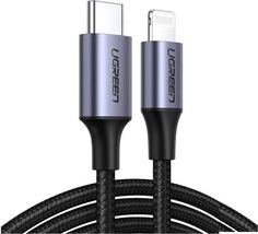 Кабель интерфейсный UGREEN 60759 USB-C to Lightning M/M aluminum shell, 1 м, черный