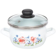 Кастрюля эмалированная сталь, 1.5 л, с крышкой, крышка стекло, Сантэкс, Маки, 1-2415112, индукция САНТЕКС