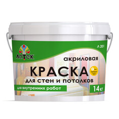 Краски для стен и потолков краска акриловая ЛАТЕК Л201 для стен и потолков 14кг белая, арт. 4607067847409