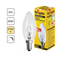Лампа накаливания Navigator E14 230 В 40 Вт свеча прозрачная 400 лм теплый белый цвет света
