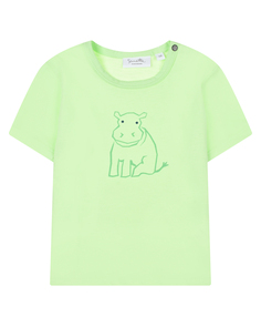 Зеленая футболка с принтом &quot;бегемот&quot; Sanetta Kidswear
