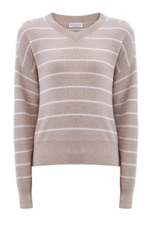 Пуловер из альпаки и хлопка в полоску с декором Мониль Brunello Cucinelli