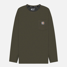 Мужской лонгслив Carhartt Force Relaxed Fit Midweight Pocket, цвет оливковый