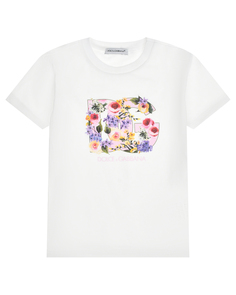 Футболка с цветочным лого, белая Dolce&Gabbana