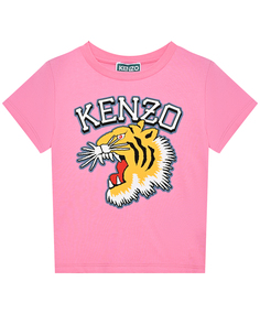 Футболка с принтом &quot;тигр&quot; и лого, розовая KENZO