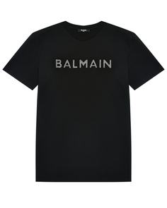 Футболка с лого из стразов, черная Balmain