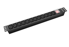 Блок розеток 19", 12 розеток NTSS NTSS-PDU-DA2040 1U, алюминий, 1ф16A, 3.7кВт, (12)C13, выкл. с подсв.и крыш., вх. клеммн. колодка