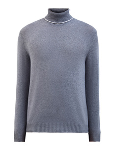 Свитер из тонкой шерстяной пряжи с контрастной окантовкой Eleventy