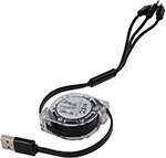 Дата-кабель mObility 3 в 1, рулетка, USB – microUSB + Lightning + Type-C, 2A, черный