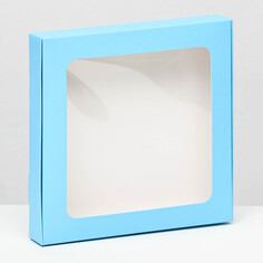 Коробка самосборная, с окном синяя , 19 х 19 х 3 см Upak Land