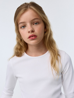 Трикотажный лонгслив в рубчик для девочек