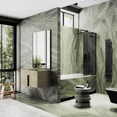 Шторка на ванну MaybahGlass MGV-660-6 69 см R, профиль черный матовый, стекло графитовое матовое