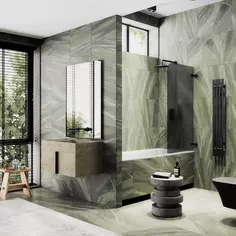 Шторка на ванну MaybahGlass MGV-649-6 40,5 см R, профиль черный матовый, стекло графитовое матовое