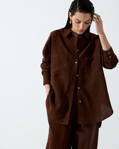 Рубашка изо льна шоколадного цвета