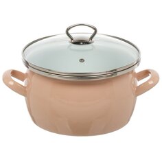 Кастрюля эмалированная сталь, 4 л, с крышкой, крышка стекло, цилиндр, Сантэкс, Кофе, 1-2440111, индукция САНТЕКС