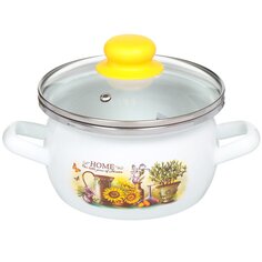 Кастрюля эмалированная сталь, 1.5 л, с крышкой, крышка стекло, Сантэкс, Милый дом, 1-2415112, индукция САНТЕКС