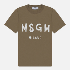 Женская футболка MSGM Brush Stroke Print, цвет оливковый