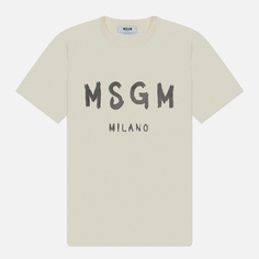 Мужская футболка MSGM Brush Stroke Logo Print, цвет бежевый