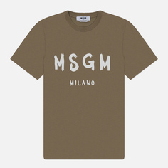 Мужская футболка MSGM Brush Stroke Logo, цвет оливковый