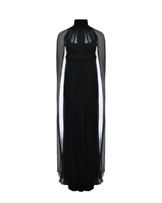 Платье макси шифоновое с воротом, черное Alberta Ferretti