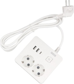 Удлинитель сетевой Power Cube PC-1-2M 2р с/з вык., 3USB, 3500 Вт, 16А, 1.9 м, 3*1,0 (белый) квадрат