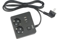 Удлинитель сетевой Power Cube PC-1B-2M 2р с/з вык., 3USB, 3500 Вт, 16А, 1.9 м, 3*1,0 (черный) квадрат