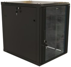Шкаф настенный 19", 22U Hyperline TWB-2268-GP-RAL9004 1086x600х800мм, стеклянная дверь с перфорацией по бокам, ручка с замком, цвет черный (RAL 9004)