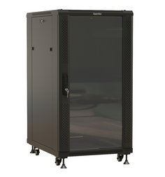 Шкаф напольный 19", 22U Hyperline TTBR-2268-AS-RAL9004 1166x600х800 мм (ВхШхГ), передняя стеклянная дверь со стальными перфор. боковинами, задняя двер
