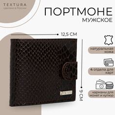 Портмоне мужское на кнопке, textura, для карт, для монет, цвет коричневый