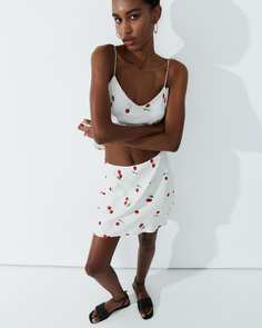 Юбка мини из вискозы с принтом белого цвета