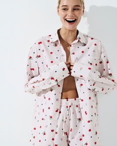 Рубашка из принтованного хлопка молочного цвета