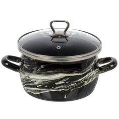 Кастрюля эмалированная сталь, 3 л, с крышкой, крышка стекло, Сантэкс, Шейк (Сер.гр.), 1-2430111, черно-белая, индукция САНТЕКС