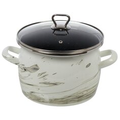 Кастрюля эмалированная сталь, 5 л, с крышкой, крышка стекло, Сантэкс, Шейк (Сер.гр.), 1-2450111, бело-черная, индукция САНТЕКС