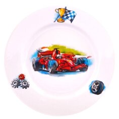 Тарелка десертная, фарфор, 20 см, гладкий край, круглая, Машинки, Дулевский фарфор, 097932