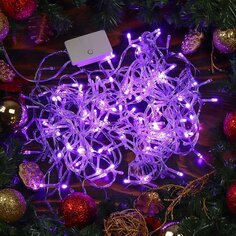 Гирлянда 200 ламп, 10 м, 8 режимов, фиолетовый, прозрачная, в помещении, сетевая, LED