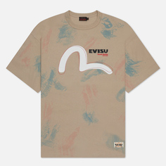 Мужская футболка Evisu Seagull Print Sprayed, цвет бежевый