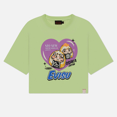 Женская футболка Evisu Daruma Onigiri Heart, цвет зелёный