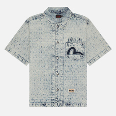Мужская рубашка Evisu Kamon Jacquard Seagull Embroidery, цвет голубой