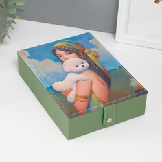 Шкатулка кожзам для украшений с зеркалом NO Brand
