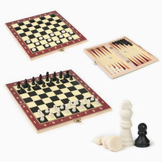 Шахматы, шашки, нарды, настольные игры, набор 3 в 1, 25 х 25 см NO Brand