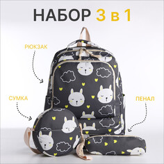 Рюкзак школьный на молнии, сумка, косметичка, цвет серый NO Brand