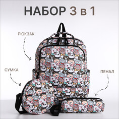 Рюкзак школьный на молнии, сумка, косметичка, цвет серый NO Brand