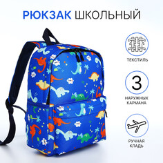 Рюкзак школьный на молнии, наружный карман, цвет темно-голубой NO Brand