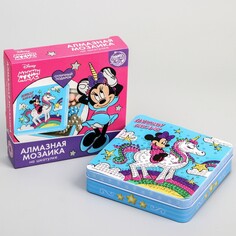 Алмазная мозаика на шкатулке, 14х14 см, минни маус и единорог Disney