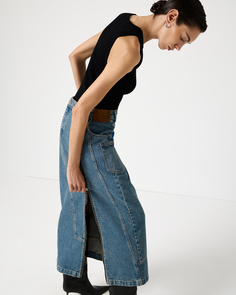 Юбка макси джинсовая синего цвета в стиле деконструктивизма