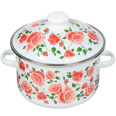 Кастрюля эмалированная сталь, 4 л, с крышкой, крышка сталь, цилиндрическая, Сибирские товары, Роза плетистая, 3MD201M, индукция