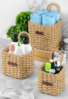 Комплект корзин Elcasa 19х19х23 см Flower, соломенный, с ручкой