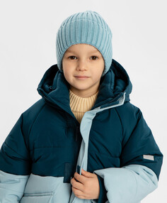 Шапка вязаная с отворотом голубая детская Button Blue (52)