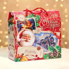 Подарочная коробка новогодняя волшебный экспресс 23 х 10 х 22 см NO Brand