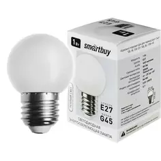 Лампа светодиодная Smartbuy Matte G45-01W/3000/E27 E27 220 В 1 Вт шар малый 80 лм цвет света теплый белый Без бренда